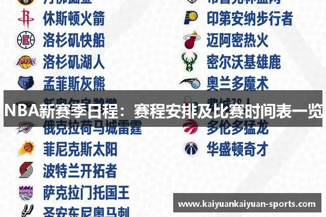 NBA新赛季日程：赛程安排及比赛时间表一览